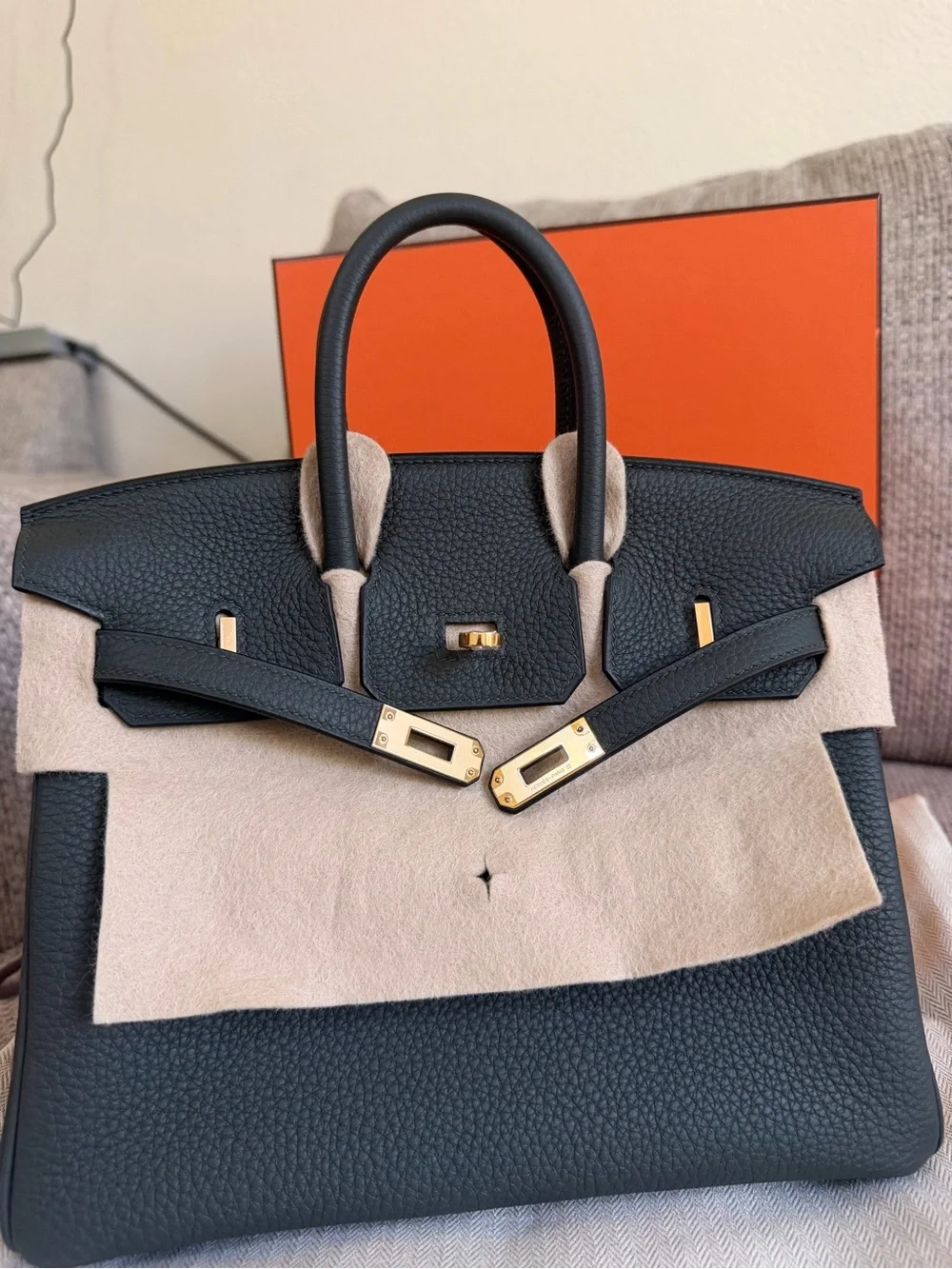 NEW w/ Receipt  HERMÈS Vert Fonce GHW Birkin 25 Togo Retourne , Stamp G-2026